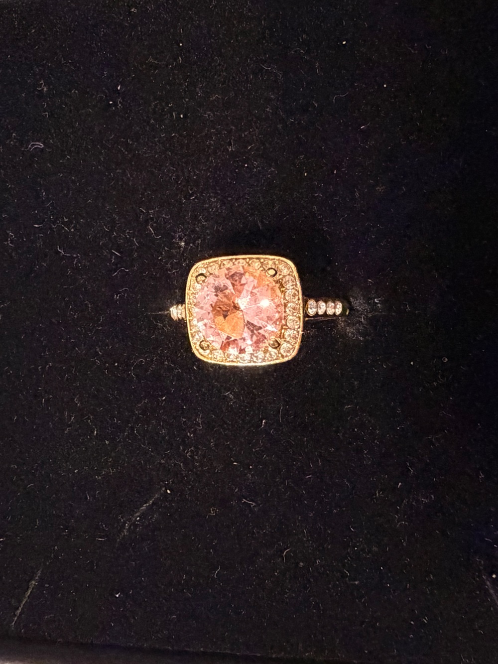 Ice Pink Halo Gold Tone Stainless Steel Ring.